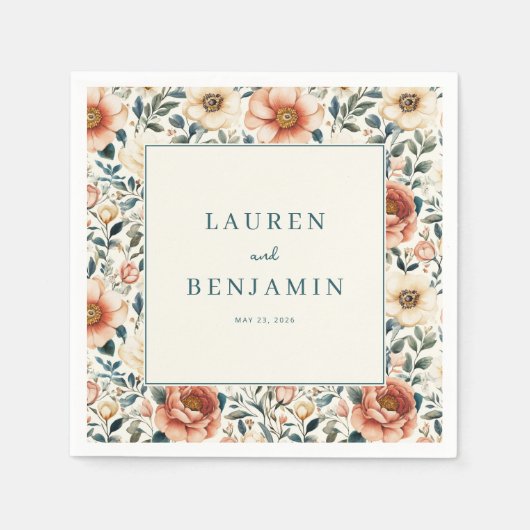 Serviette En Papier Fleur de Pêche Romantique (Devant)