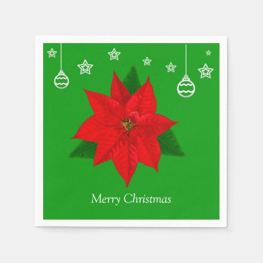 Serviette En Papier Fleur de Poinsettia en vert (Devant)