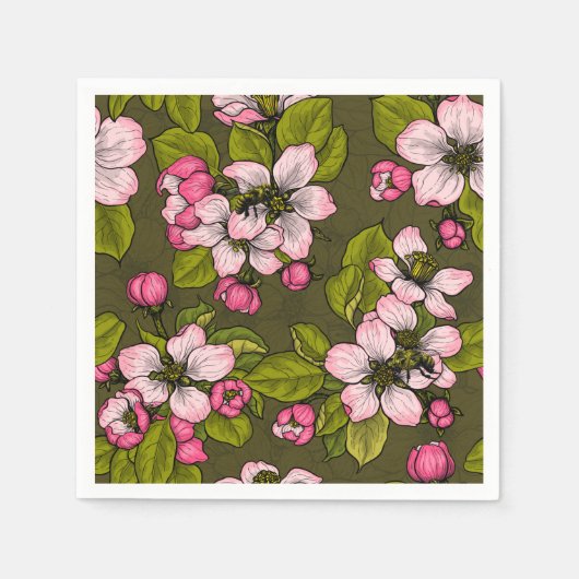 Serviette En Papier Fleur de pomme sur vert foncé (Devant)