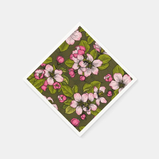 Serviette En Papier Fleur de pomme sur vert foncé (Coin)