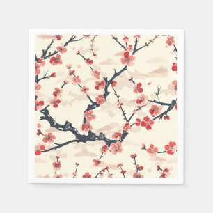 Serviette En Papier Fleur de prunier rouge corail japonais Motif de va
