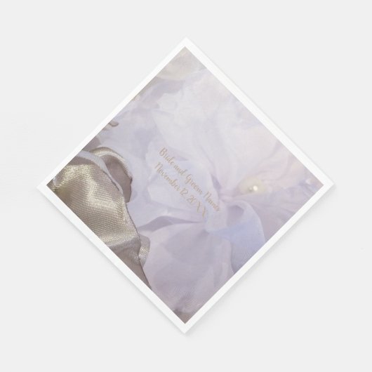 Serviette En Papier Fleur de soie blanche avec perle (Coin)
