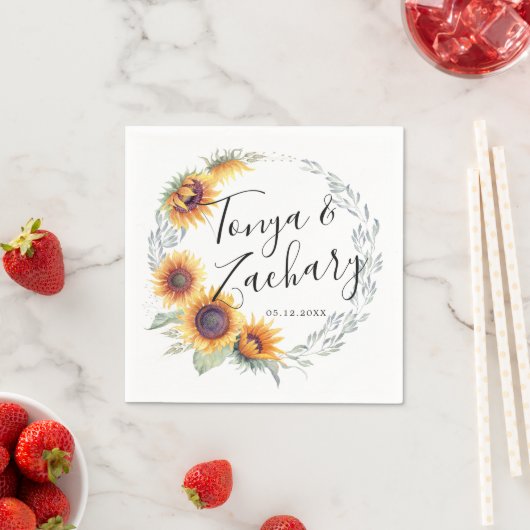 Serviette En Papier Fleur de soleil rustique | MARIAGE (En situation)