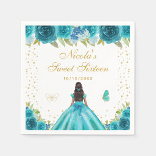Serviette En Papier Fleur de Teal Princesse à peau foncée Sweet Sixtee