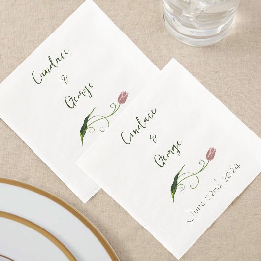 Serviette En Papier Fleur de tulipe rose