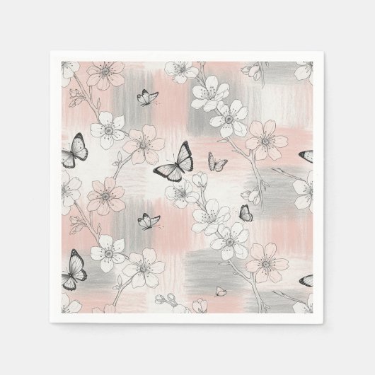 Serviette En Papier Fleur d'Élégant Papillon (3) (Devant)