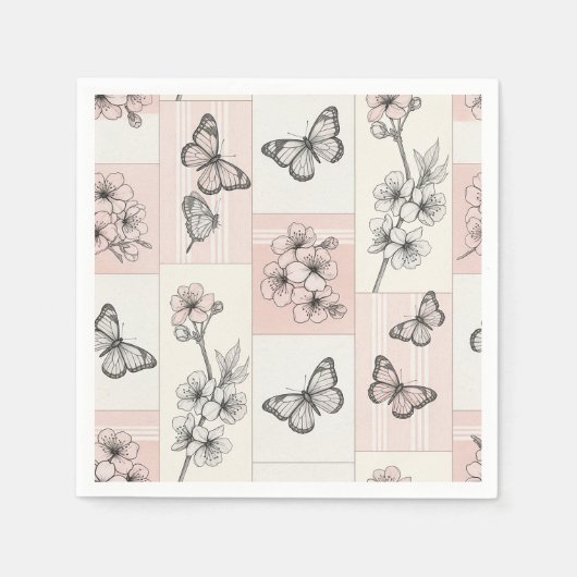 Serviette En Papier Fleur d'Élégant Papillon (5) (Devant)