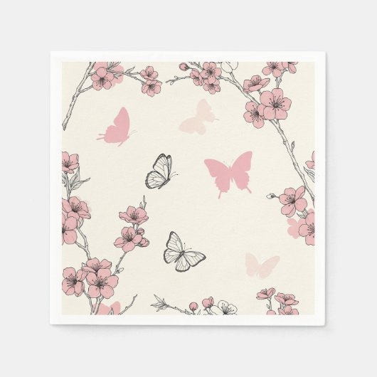 Serviette En Papier Fleur d'Élégant Papillon (6) (Devant)