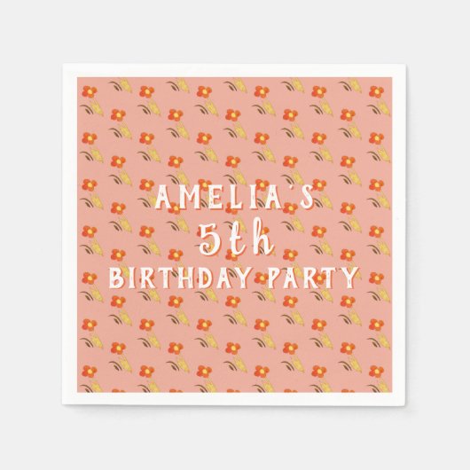 Serviette En Papier Fleur Dessin Motif Fille fête d'anniversaire (Devant)