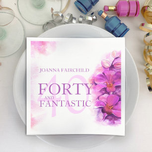Serviette En Papier Fleur d'orchidée aquarelle 40e anniversaire nom pe