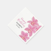 Serviette En Papier Fleur d'orchidée rose tropicale Joyeux anniversair (Coin)