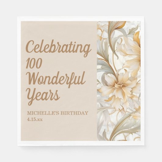 Serviette En Papier Fleur dorée 100e anniversaire (Devant)