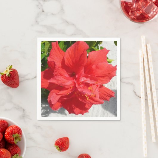 Serviette En Papier Fleur double hibiscus rouge (En situation)