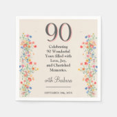 Serviette En Papier Fleur élégante 90 ans Fête Florale 90e anniversair (Devant)