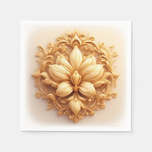 Serviette En Papier Fleur élégante d'orchidée dorée (Devant)