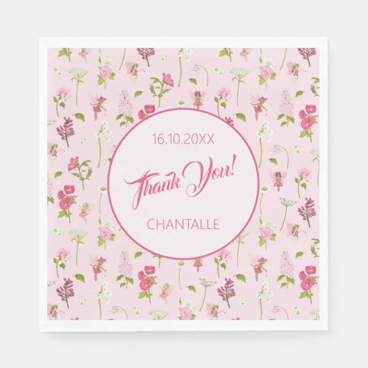 Serviette En Papier Fleur Fairy Merci Nom Date (Devant)