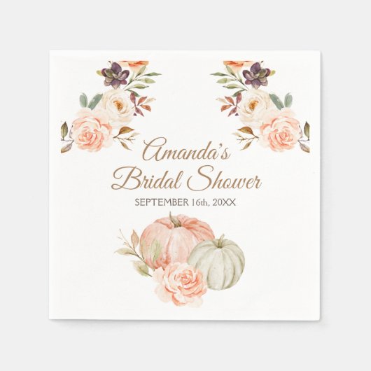 Serviette En Papier Fleur Florale Rustique de Citrouille Verte Pêche d (Devant)