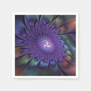Serviette En Papier Fleur fractale abstraite moderne colorée tendance