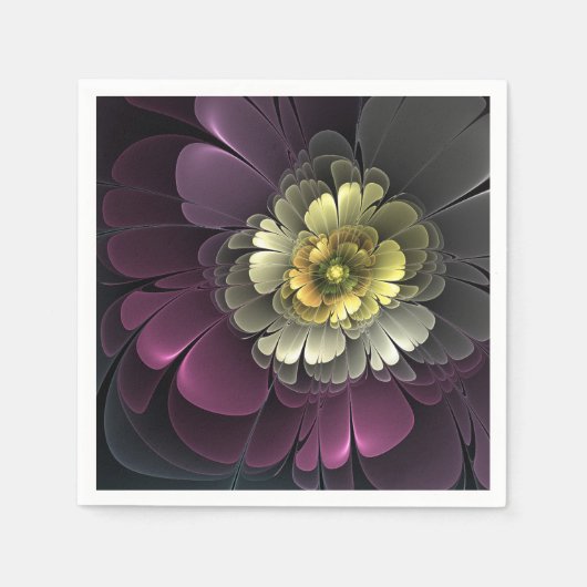 Serviette En Papier Fleur fractale grise de pourpre moderne abstraite (Devant)