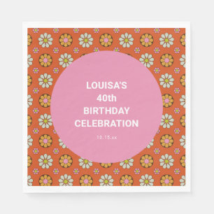 Serviette En Papier Fleur Groovy Orange et Rose 40e Anniversaire Perso