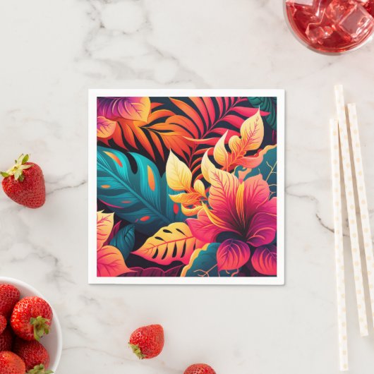 Serviette En Papier Fleur hawaïenne motif tropical fleuri lumineux (En situation)