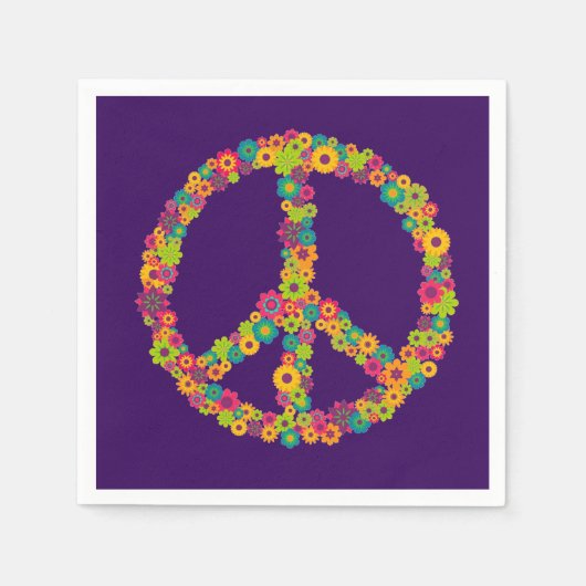 Serviette En Papier Fleur Hippy Peace dîner fête d'enfant (Devant)