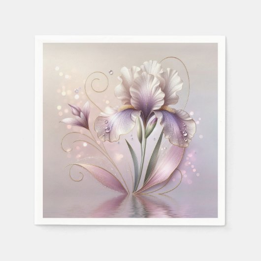 Serviette En Papier Fleur Iris Avec Étapes Or (Devant)