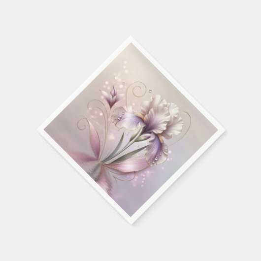 Serviette En Papier Fleur Iris Avec Étapes Or (Coin)