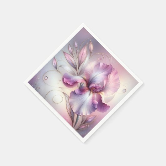 Serviette En Papier Fleur Iris Avec Etch Or (Coin)