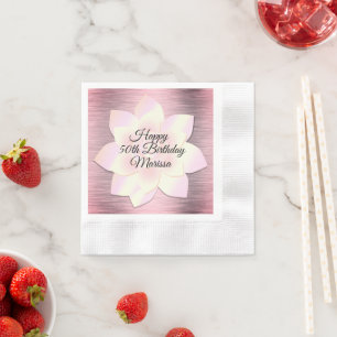 Serviette En Papier Fleur Lotus Rose Blush Élégante Anniversaire