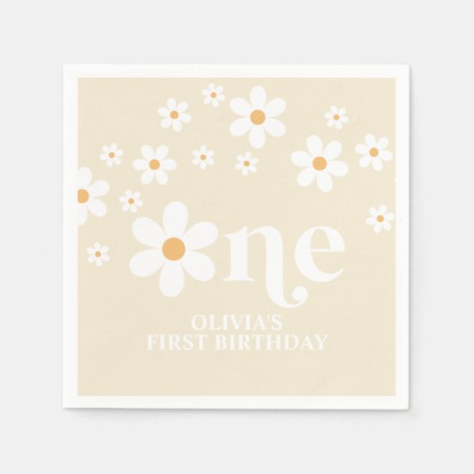 Serviette En Papier Fleur marguerite 1er anniversaire (Devant)