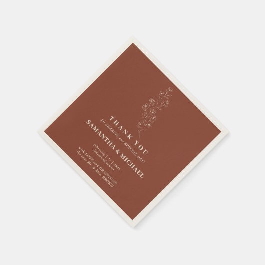 Serviette En Papier Fleur minuscule en terre cuite Mariage moderne (Coin)