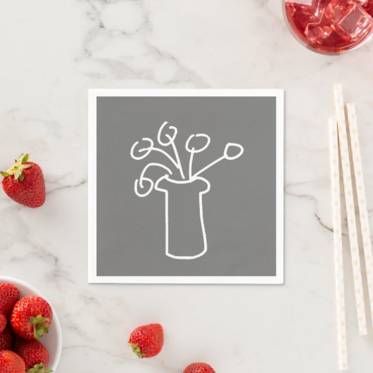 Serviette En Papier Fleur moderne simple gris blanc (En situation)