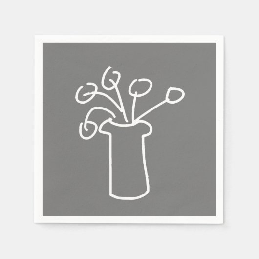 Serviette En Papier Fleur moderne simple gris blanc (Devant)