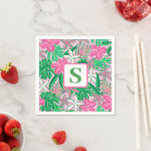 Serviette En Papier Fleur Monogramme rose blanc vert Preppy (En situation)