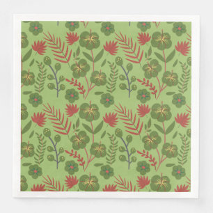 Serviette En Papier Fleur motif, branche, feuille fleurie verte sans s