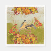 Serviette En Papier Fleur & Oiseaux, Orange, Jaune, Serviettes vert ro (Devant)