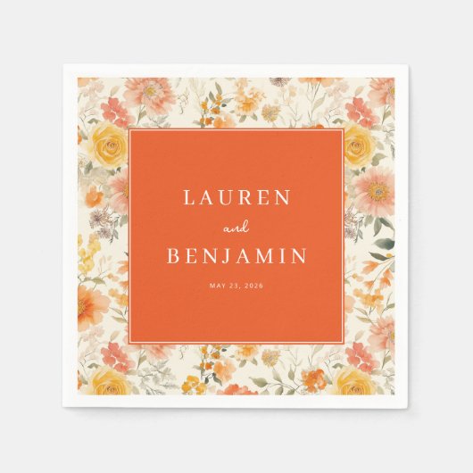 Serviette En Papier Fleur Orange Joyeuse (Devant)