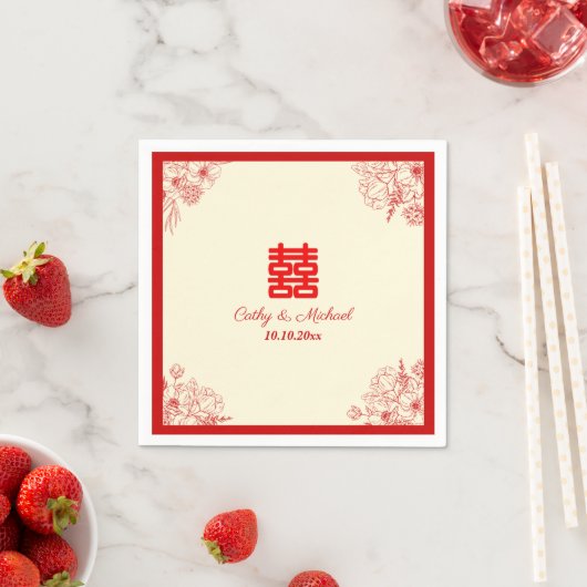 Serviette En Papier Fleur orientale mariage rouge (En situation)