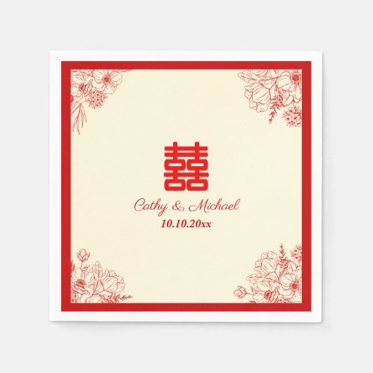 Serviette En Papier Fleur orientale mariage rouge (Devant)