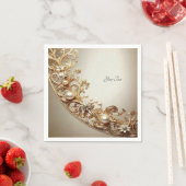 Serviette En Papier Fleur Ornementale Dorée (En situation)