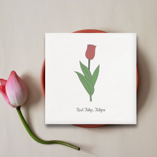 Serviette En Papier Fleur pastel de Tulipe rouge botanique