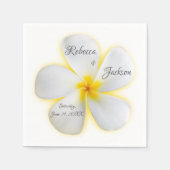 Serviette En Papier Fleur Plumeria blanche avec Jaune, Mariage, Napkin (Devant)