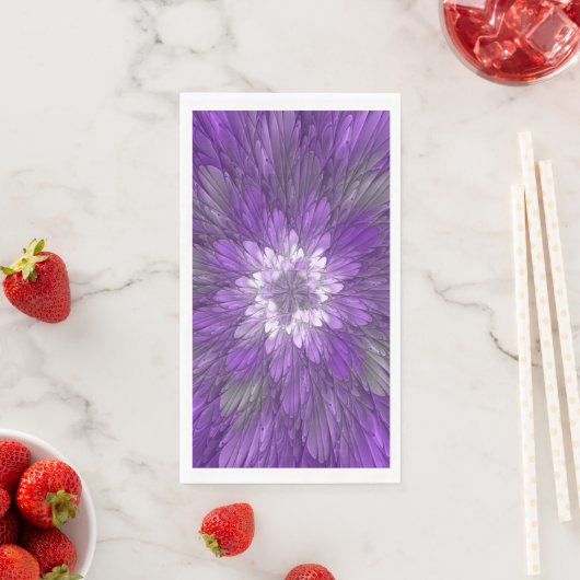 Serviette En Papier Fleur psychédélique violette Abstraite Fractal Art (En situation)