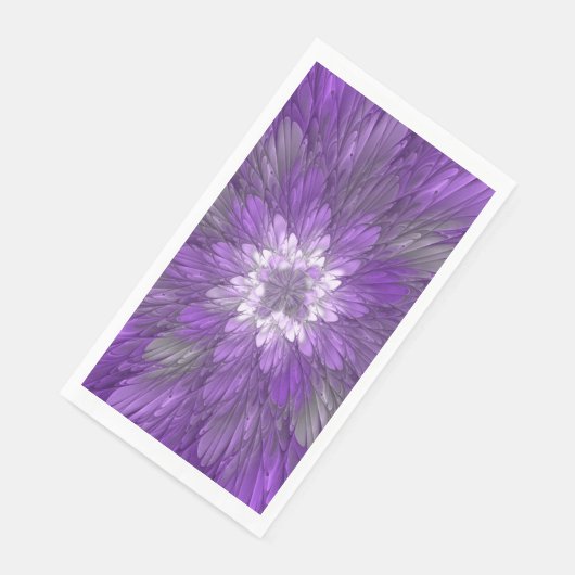 Serviette En Papier Fleur psychédélique violette Abstraite Fractal Art (Coin)
