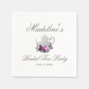 Serviette En Papier Fleur Purple Silver Fête des mariées Tea Party