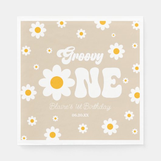 Serviette En Papier Fleur Retro Daisy Super Un 1er anniversaire (Devant)