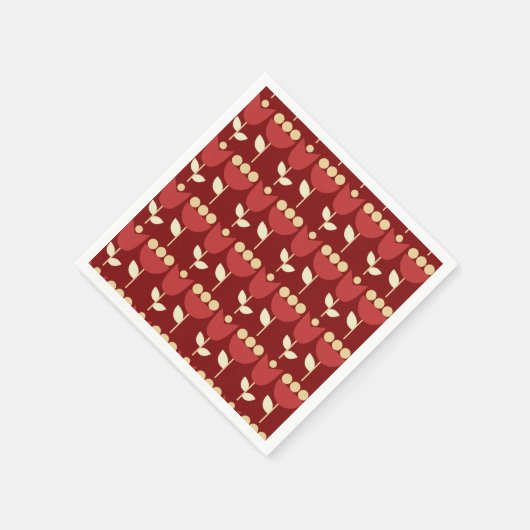 Serviette En Papier Fleur rétro géométrique Bauhaus Maroon Anniversair (Coin)