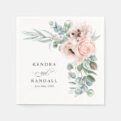 Serviette En Papier Fleur romantique beige et rose (Devant)