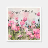 Serviette En Papier Fleur rose Bonne Fête des Mères Aquarelle (Devant)